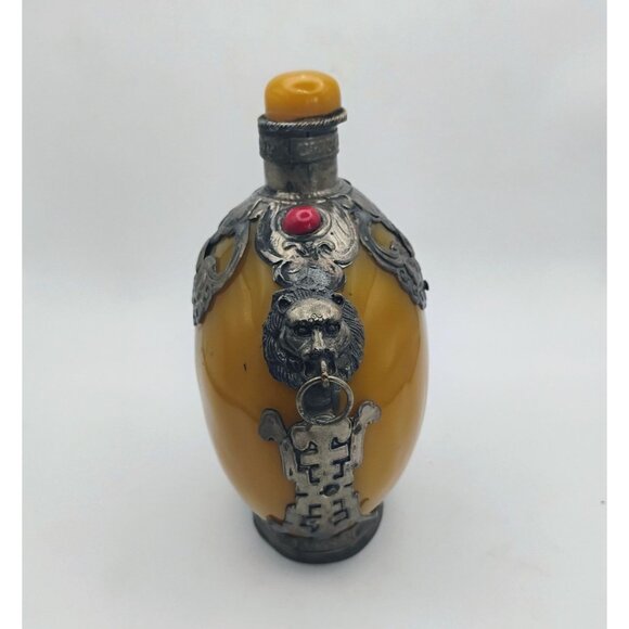 Antique Chinese Tibetan Fat Yellow Beeswax Perfume Snuff Bottle w/Stopper - Picture 8 of 11